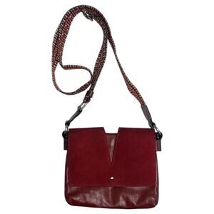 Nino Bossi Crossbody Bag Womens Red Genuine Leather Suede Flap Boho Strap Purse